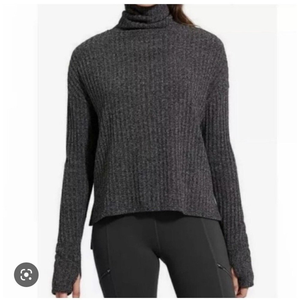 Athleta Transit Ribbed Turtleneck Dark Gray Pullover Sweater Womens Size XS